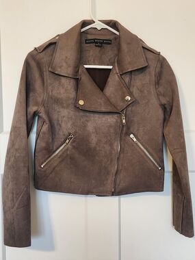 HYFVE Taupe Suede-Look Moto Jacket